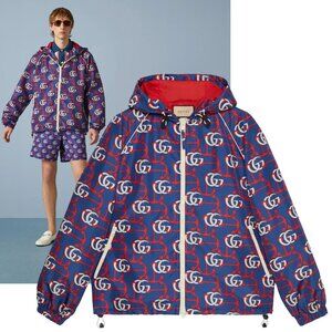 GUCCI JACKET DOUBLE G ANCHOR LOGO PRINT HOODED sz 52 / XL